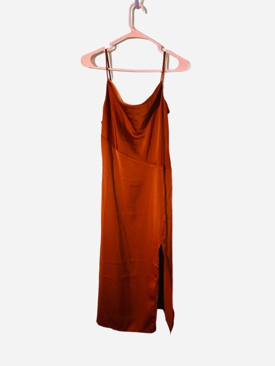 Dresses & Skirts - Satin Cowl Neck Slip Dress — Rust Orange